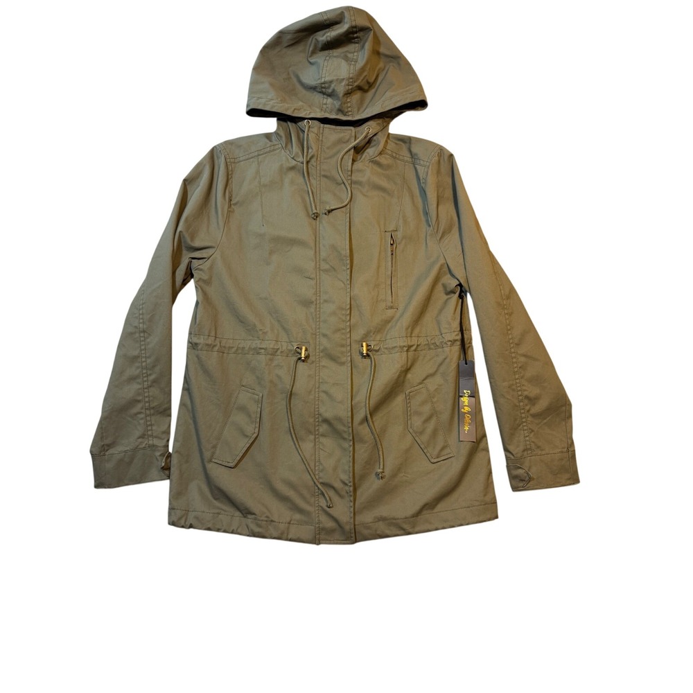 Design by Olivia Womens Olive Green Utility Anorak Jacket Hooded L S#IJKW009